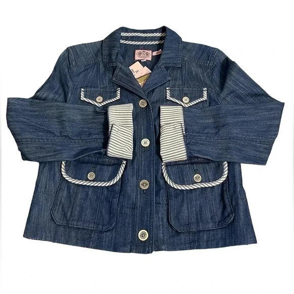Juicy Couture Roll Up Cuffs Y2K Cropped  Jean Jacket Size Small - Picture 1 of 13